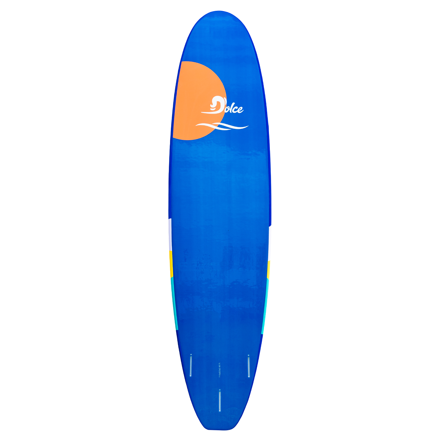 a blue surfboard with an orange sun on it