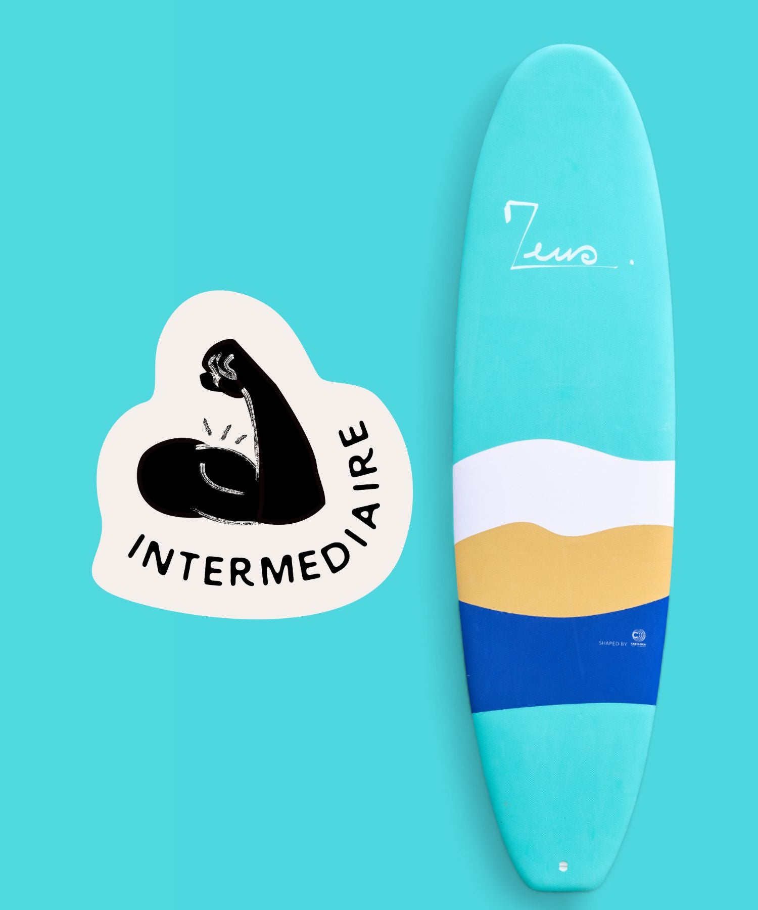 une planche de surf pour niveau intermédiaire sur un find uni avec un icon