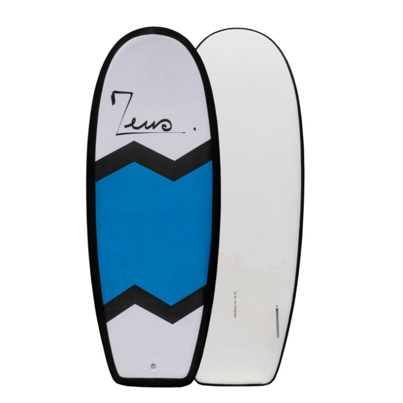 a white and blue surfboard sitting next to each other