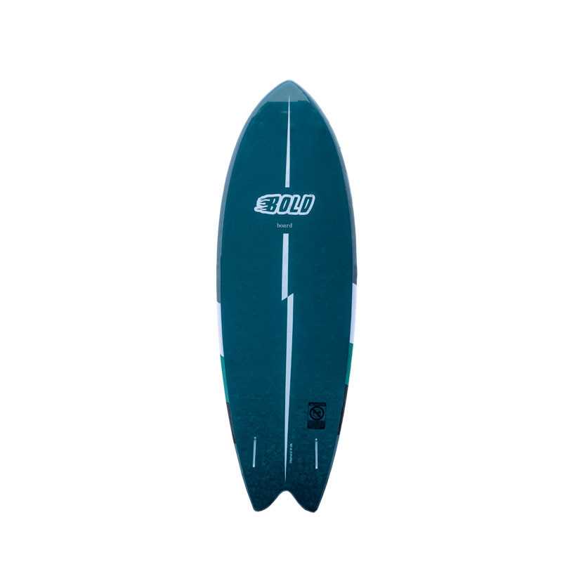 a blue surfboard with a white stripe on it